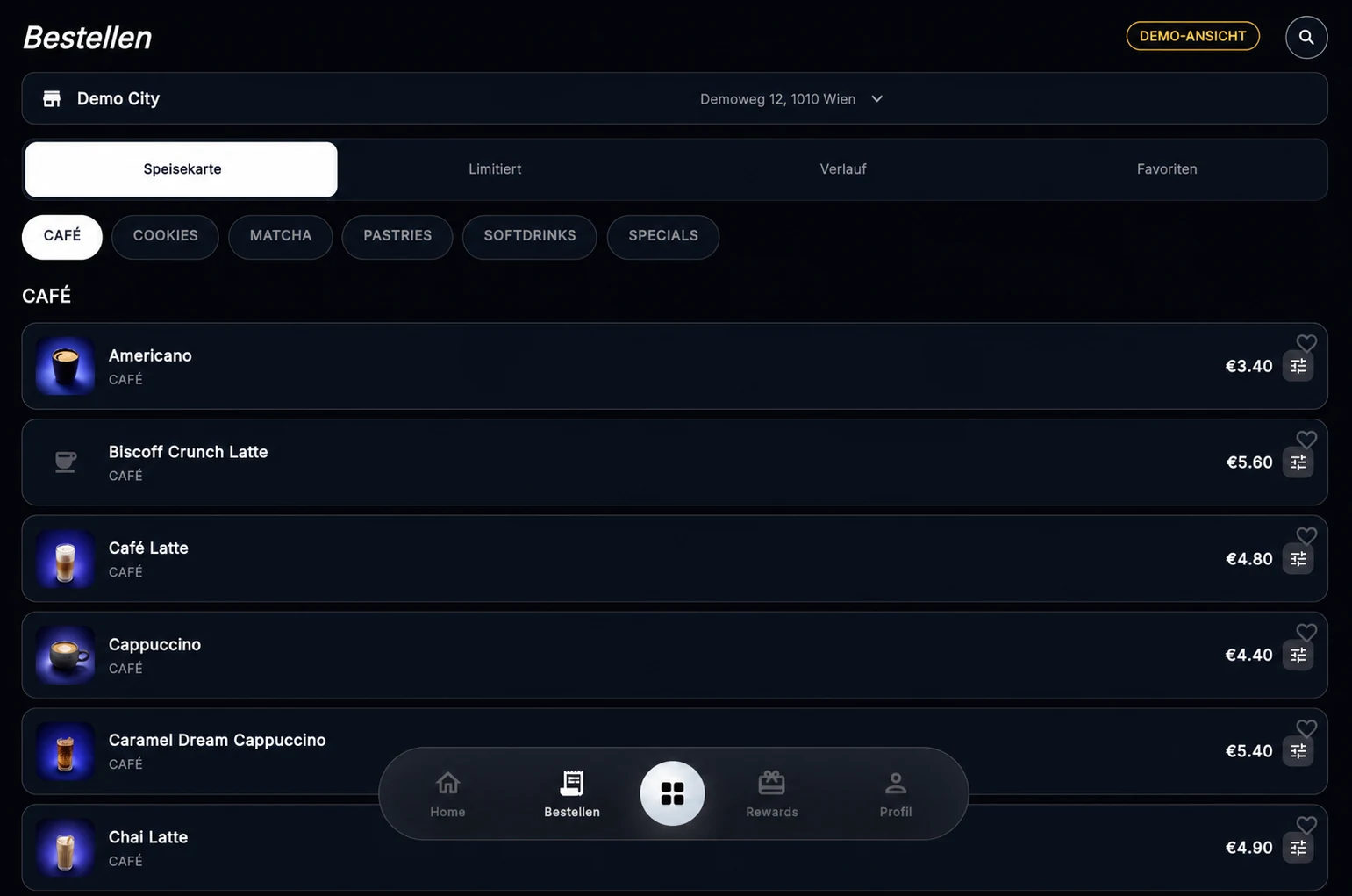 Cookie Club Kunden-App mit fiktivem Demo-Standort